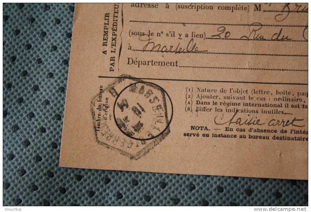 1934 AVIS DE RECEPTION L.R. / DE PAIEMENT N° 514 SUR DOCUMENT DE LA POSTE OMEC HEXAGONALE DE MARSEILLE SAINT Férréol - Telegraaf-en Telefoonzegels