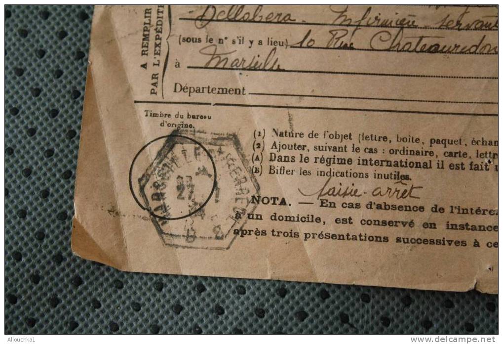 1934 AVIS DE RECEPTION L.R. / DE PAIEMENT N° 514 SUR DOCUMENT DE LA POSTE OMEC HEXAGONALE DE MARSEILLE SAINT Férréol - Telegraaf-en Telefoonzegels