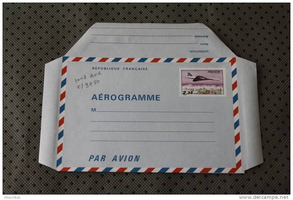 FRANCE ENTIERS POSTAUX AEROGRAMME N° 1007  AER CONCORDE SURVOLANT PARIS  2F 35 COTE 9 EUROS 50 - Luchtpostbladen