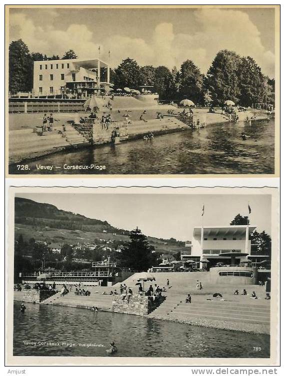 Vevey, Corseaux-Plage, Lot De 2 Cartes - Corseaux