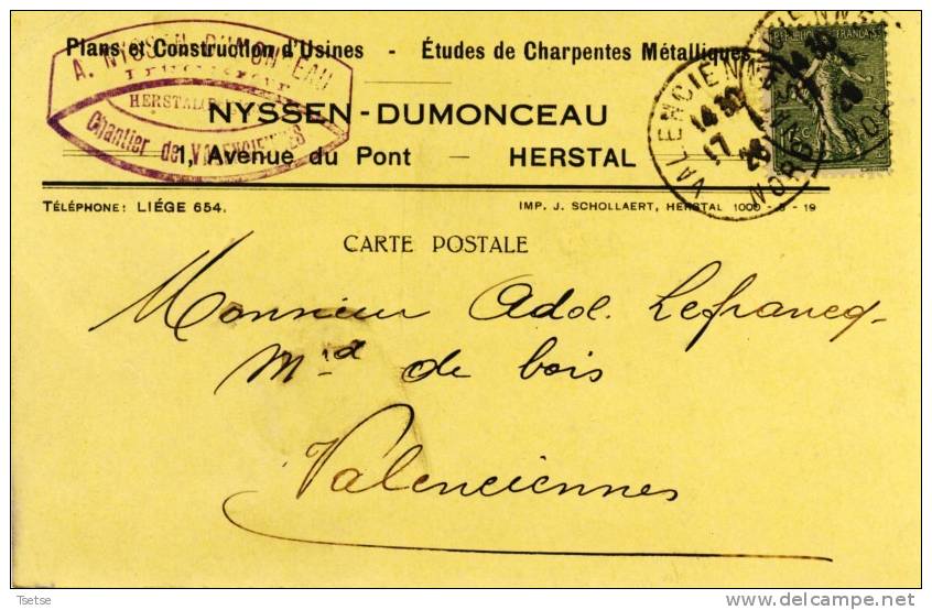 Herstal  - Carte Industrielle - Charpents Métalliques Nyssen-Dumonceau -1926  - 2( Voir Verso ) - Herstal