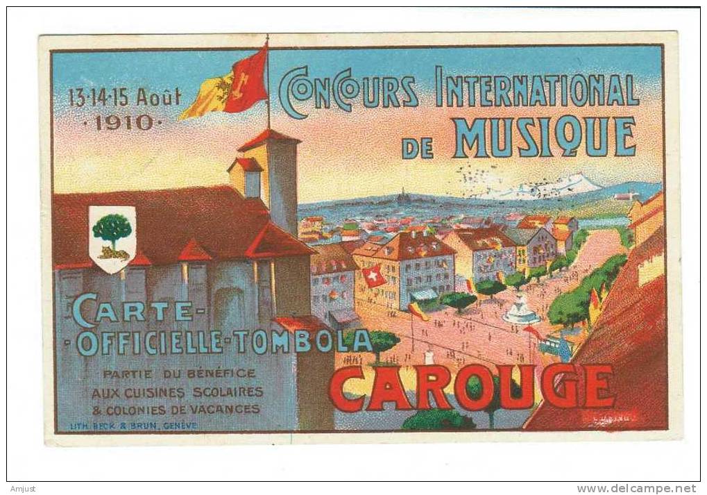 Carouge, Concours International De Musique 13-14-15 Août 1910 - Carouge