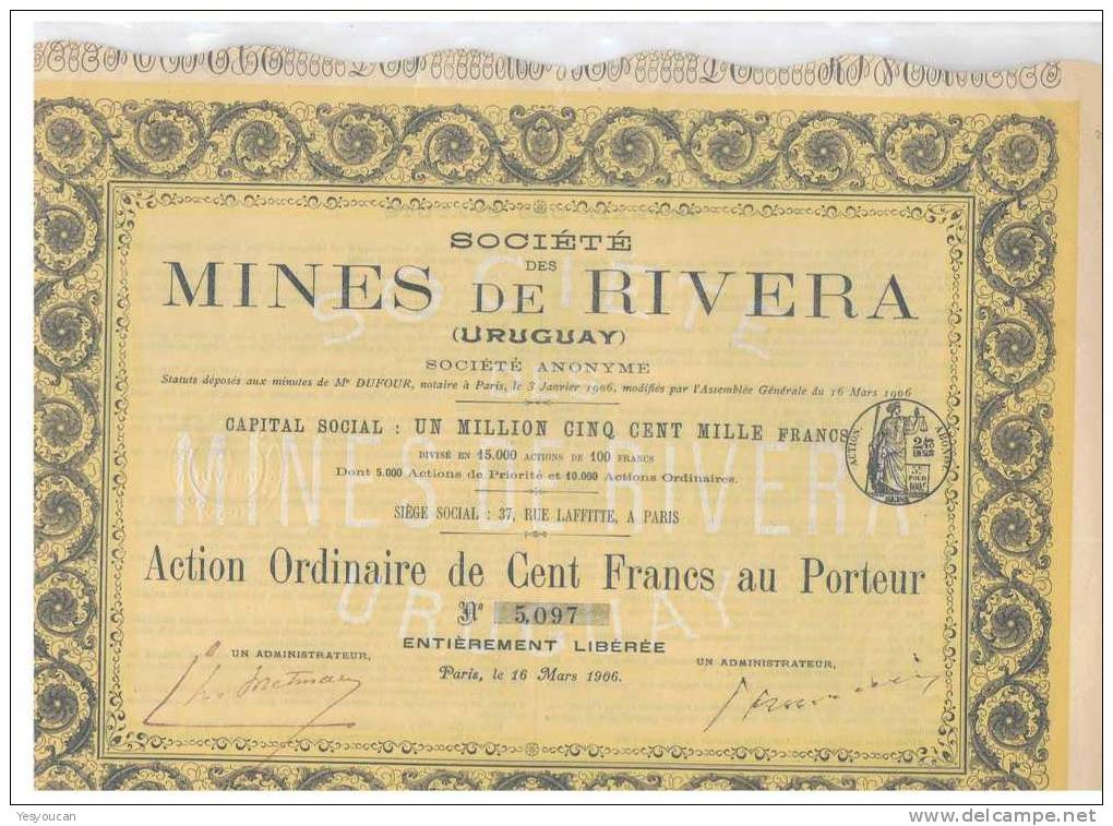 STE DES MINES DE RIVERA ( URUGUAY ) - Mines