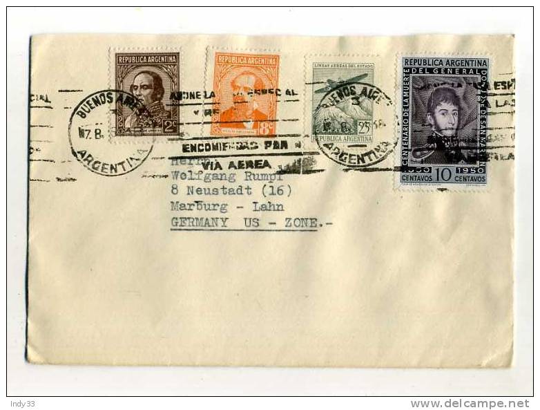 - ARGENTINE . AFFRANCHISSEMENT COMPOSE SUR ENVELOPPE DE 1951 POUR L´ALLEMAGNE - Covers & Documents