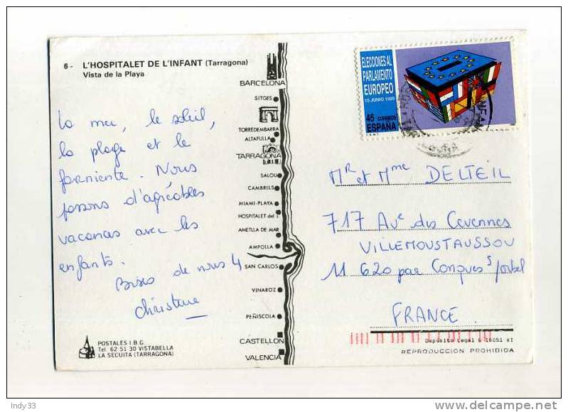 - ESPAGNE . "TIMBRE ELECCIONES AL PARLAMENTO EUROPEO 1989"  SUR CP  POUR LA FRANCE - EU-Organe