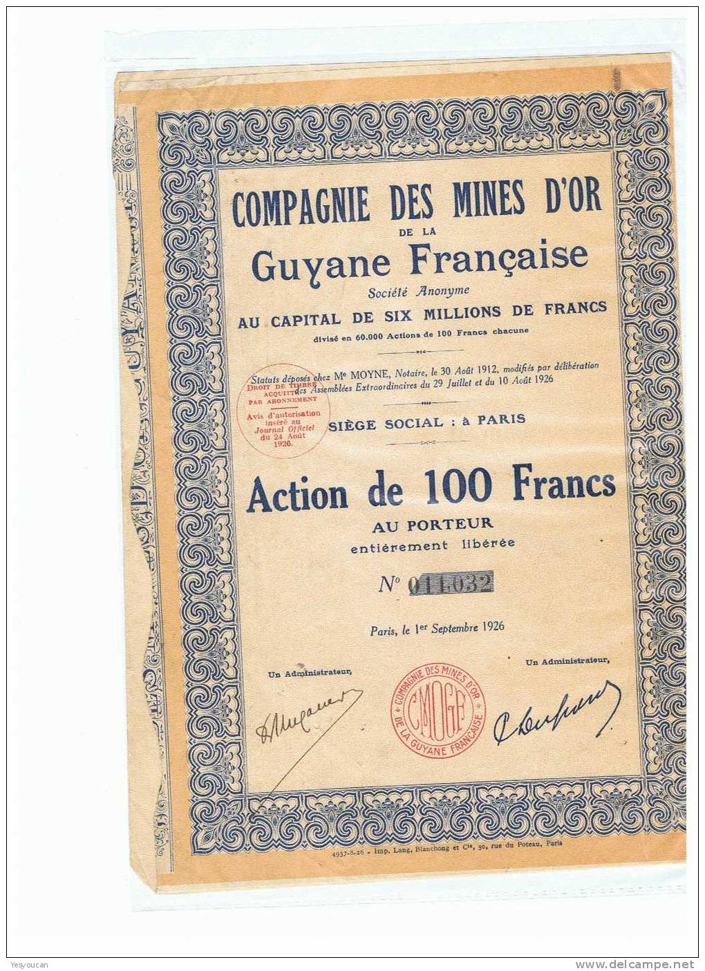 CIE DES MINES D'OR DE LA GUYANE FRANCAISE - Mines