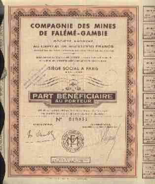 COMPAGNIE DES MINES DE FALEME - GAMBIE - Mines