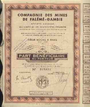 COMPAGNIE DES MINES DE FALEME - GAMBIE - Miniere