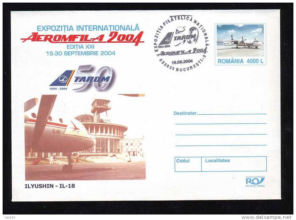 ROMANIA  2004 Enteire Postal Stationery Cover With Air Plane "ILYUSHIN-IL-18" - Autres (Air)