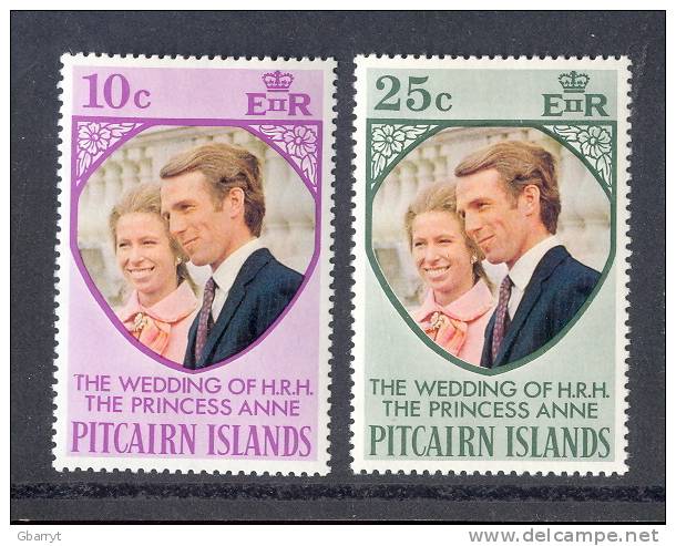 Pitcairn Islands Scott # 135 - 136 MNH VF Wedding Of Princess Anne.........................C23 - Pitcairn