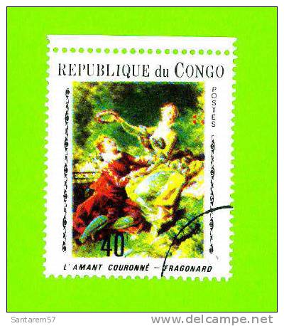 Timbre Oblitéré Used Mint Stamp Selo Carimbado REPUBLIQUE Du CONGO L´Amant Couronné FRAGONARD 40f - Gebraucht