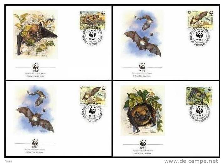 BULGARIA 1989 WWF W.W.F. Bat Bats Set 4x FDC Fauna - FDC