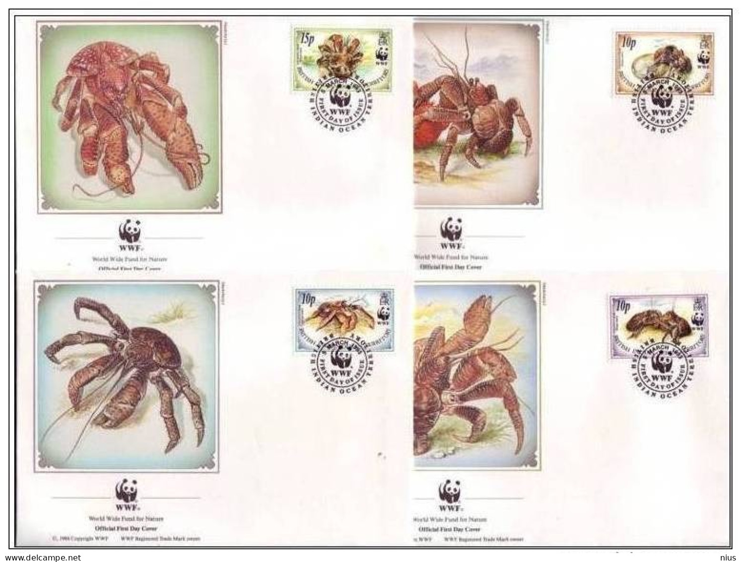 British Indian Ocean Territory 1993 WWF W.W.F. FDC Coconut Crab Set 4x Fauna - FDC