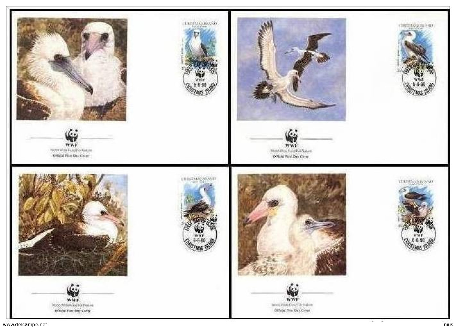 Christmas Island  1990 WWF W. W. F. Abbott's Booby Bird FDC Birds Fauna Set 4x - FDC