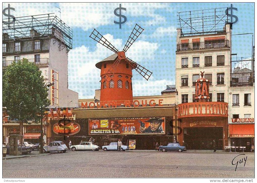 PARIS : Le MOULIN ROUGE ( Citroen DS 2Cv Tabac Affiche Cinéma Western 5 Gachettes D'Or Bud Spencer ) - Autres & Non Classés