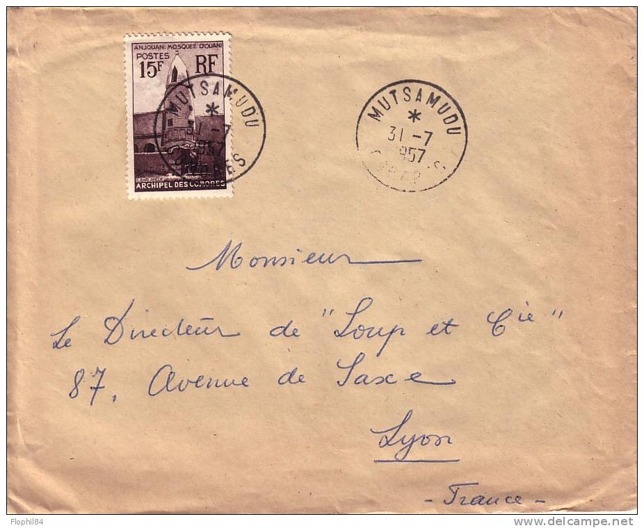 COMORES-31-7-1957 N°10 15F SEUL POUR LA FRANCE - Other & Unclassified