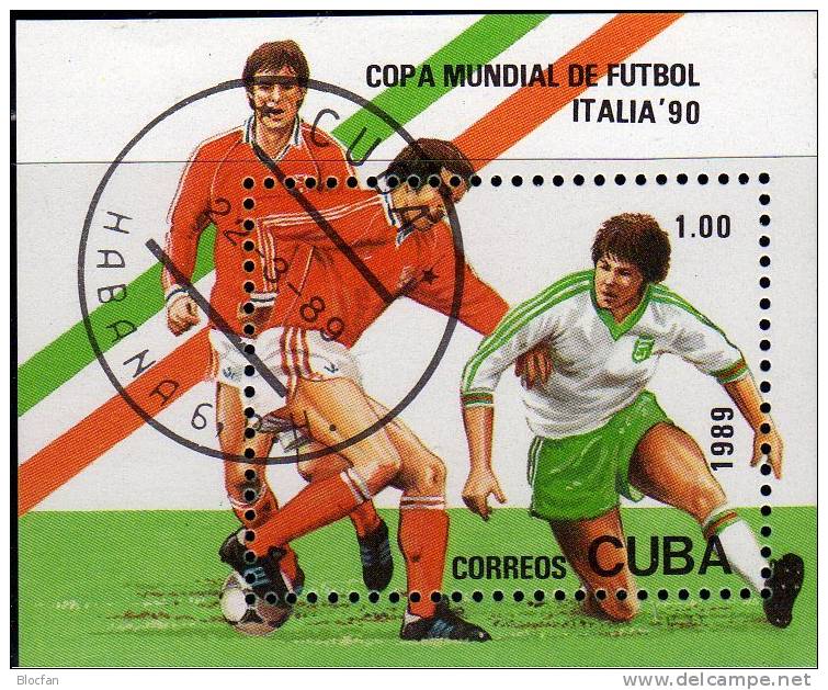 Fussball WM Italien 1990 Kuba Block 114 O 4€ Spiel-Szene Tor-Schuß Flaggen Nationen M/s Sport Bloc Soccer Sheet Bf Cuba - Blocks & Sheetlets