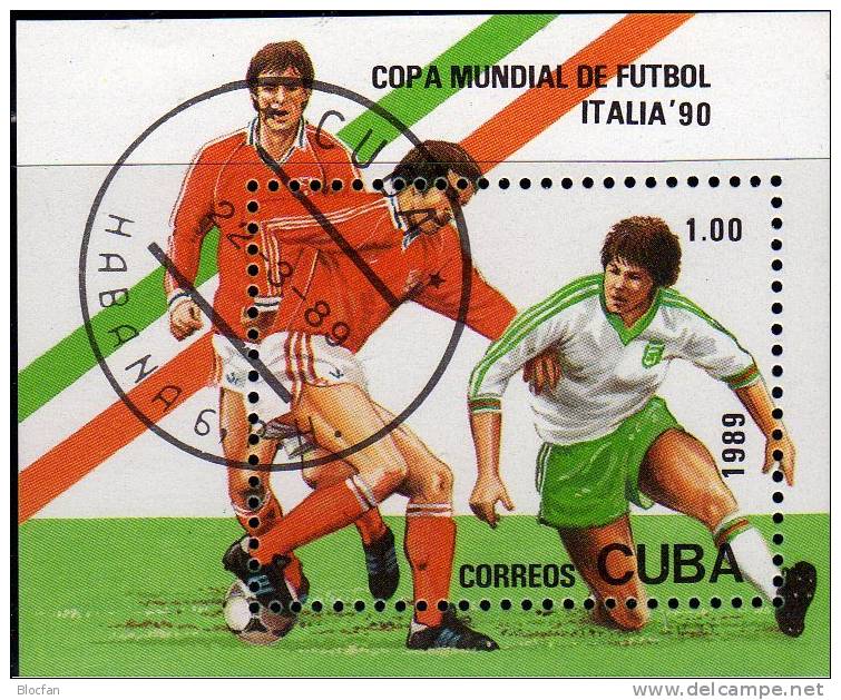 Fussball WM Italien 1990 Kuba Block 114 O 4€ Spiel-Szene Tor-Schuß Flaggen Nationen M/s Sport Bloc Soccer Sheet Bf Cuba - Blocks & Kleinbögen