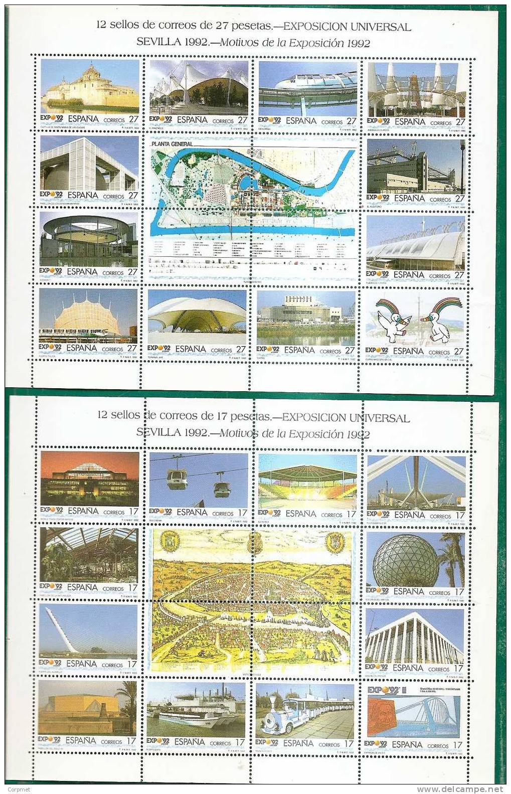 SPAIN - ESPAÑA 1992 - SEVILLA  EXPO 92 -  2 MINT (NH) Sheets  Yvert # 2771/2794 - EDIFIL # 42 A/B - Blocks & Kleinbögen