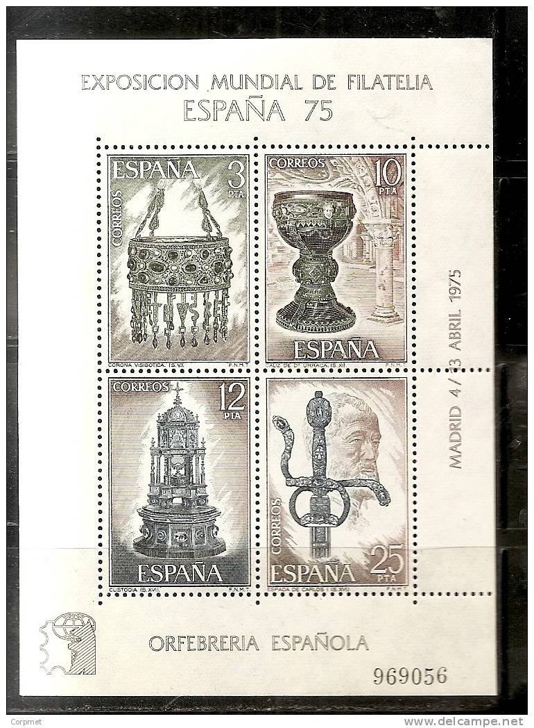 SPAIN - ESPAÑA 1975 ORFEBRERIA ESPAÑOLA  MINT (NH) Souvenir Sheet Yvert # 25 - Blocks & Kleinbögen