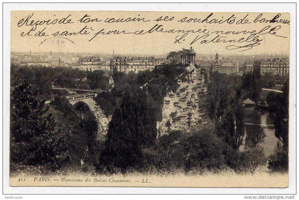 Q7 - PARIS XIX - Panorama Des Buttes Chaumont (CARTE PIONNIERE De 1904 - Scan Du Verso) - Arrondissement: 19