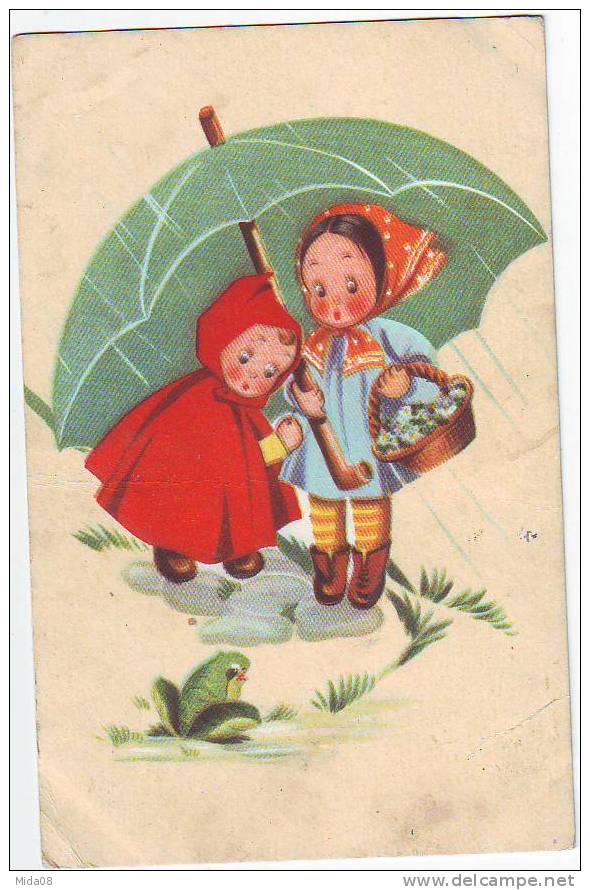 ENFANTS Sous Un PARAPLUIE. GRENOUILLE.  BALLERINI & FRATINI. 3741. - Zeitgenössisch (ab 1950)