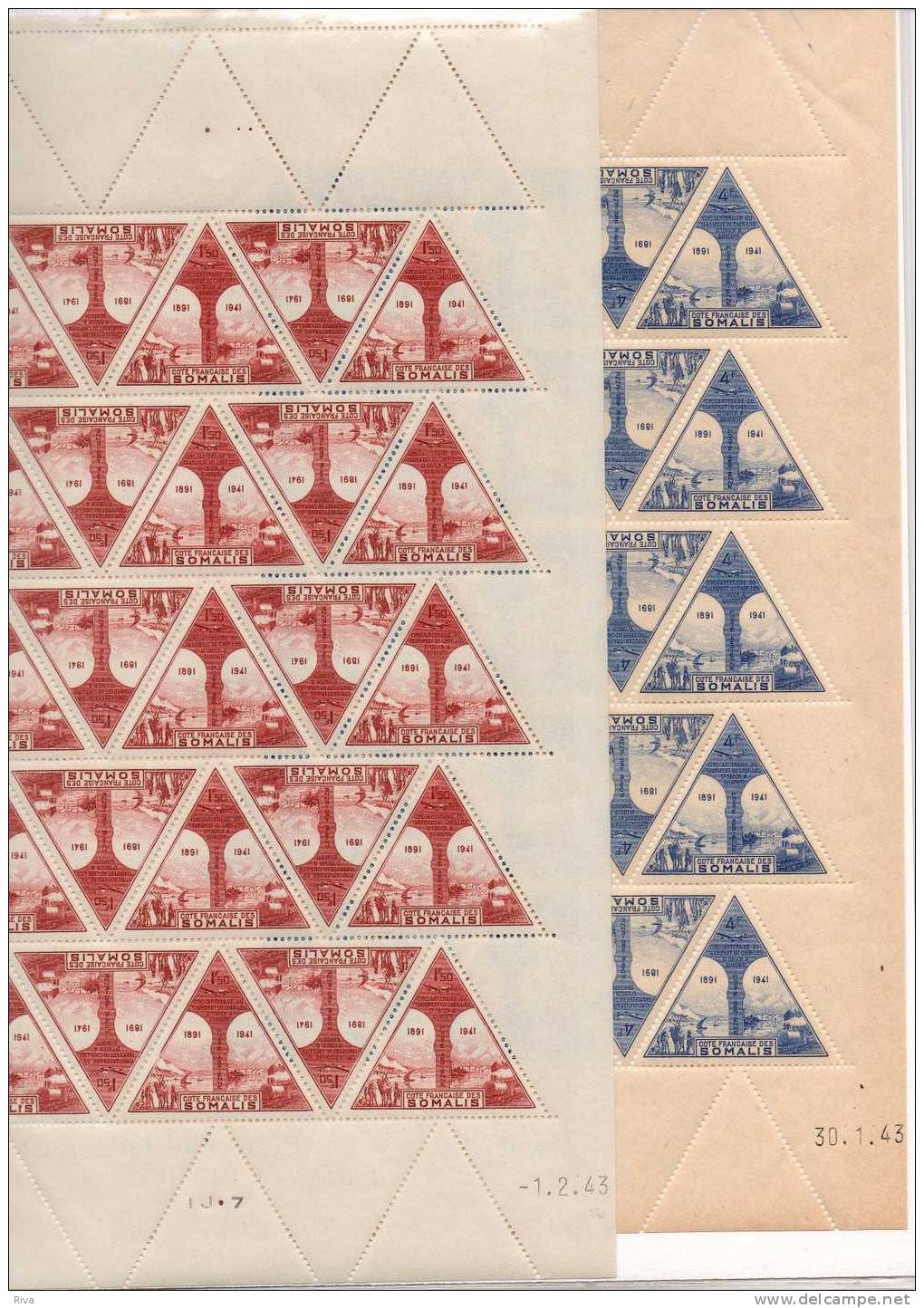 2 Feuilles Des N° Pa 11&12 *** ( 2 X25 Valeurs ) 1943 - Somalie (1960-...)