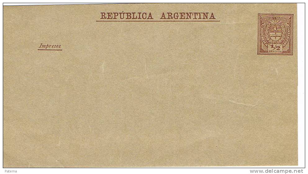 3350  Envuelta, Entero Postal ARGENTINA 1/2 Centavo, Nuevo No Circulado - Ganzsachen