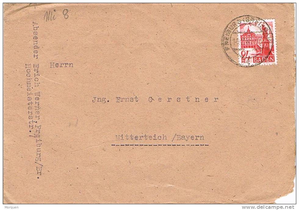 Carta  FREIBURG (zona Francesa Ocupacion)  BADEN . 1948 - Baden