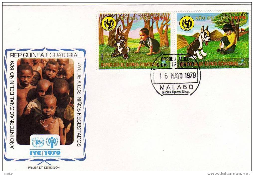 UNO Jahr Des Kindes 1979 Tiere Und Kinder Äquatorial-Guinea 1483/7+Block 314 FDC 16€ UNESCO M/s Children Cover Bf UNICEF - Guinea Equatoriale