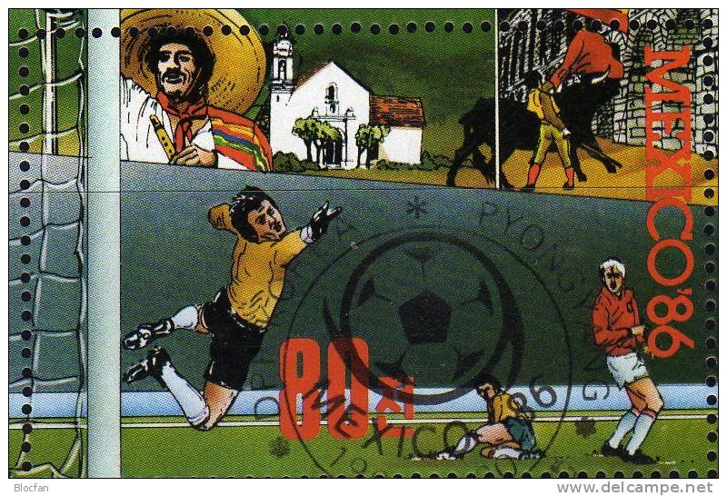 Fussball WM Mexiko 1986 Korea Block 210A Plus B O 14€ Torwart Und Flaggen - Stamps
