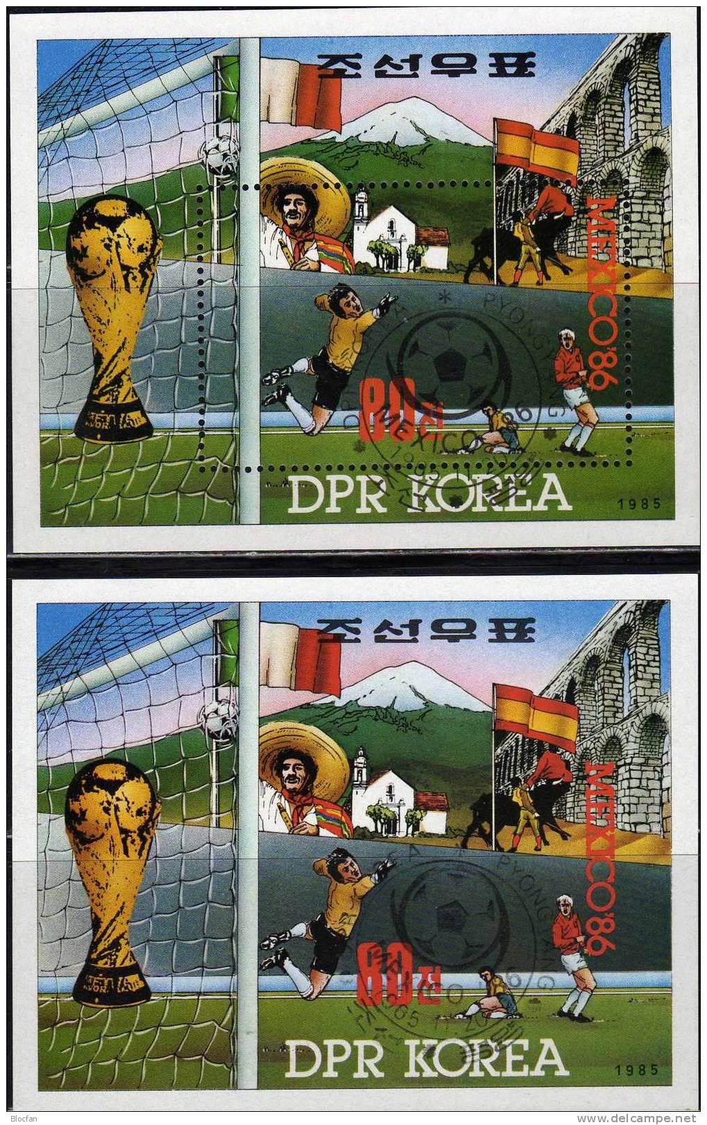 Fussball WM Mexiko 1986 Korea Block 210A Plus B O 14€ Torwart Und Flaggen - Stamps