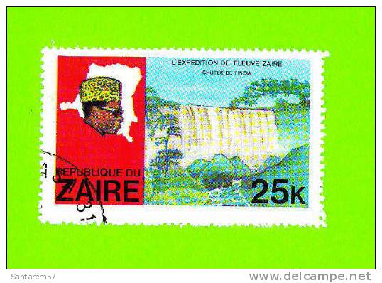 Timbre Oblitéré Used Mint Stamp Selo Carimbado République ZAIRE L´Expédition Du Fleuve Zaire Chutes De L'Inzia 25K - Sonstige & Ohne Zuordnung