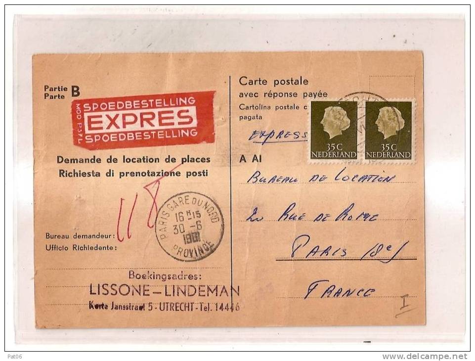 Expres Demande De Location De Place Obl.30.6.1961 - Railway