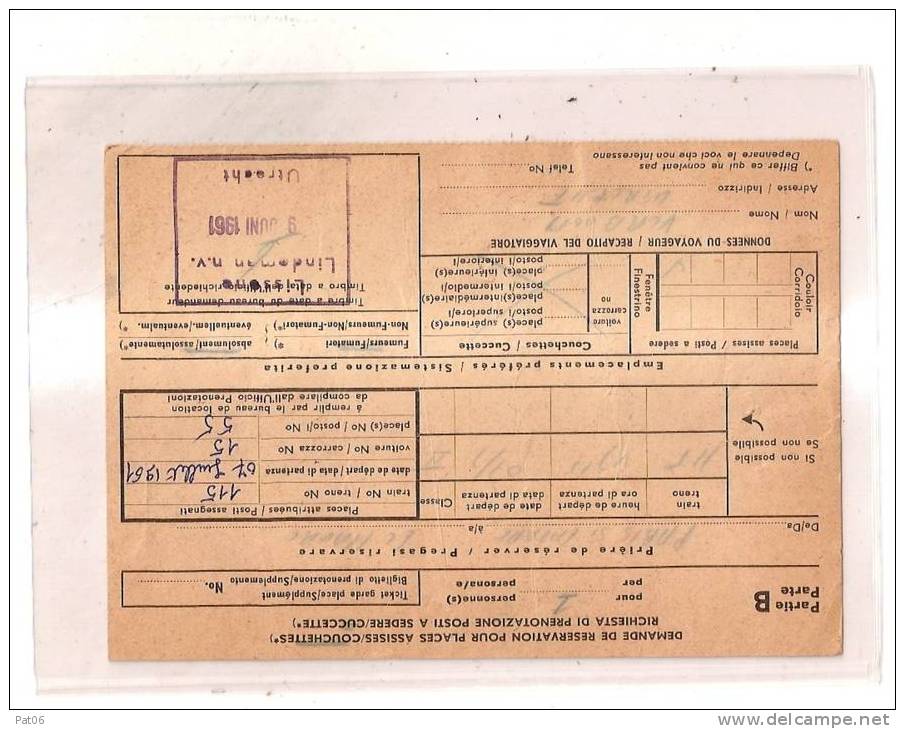 Expres Demande De Location De Place Obl.30.6.1961 - Chemins De Fer