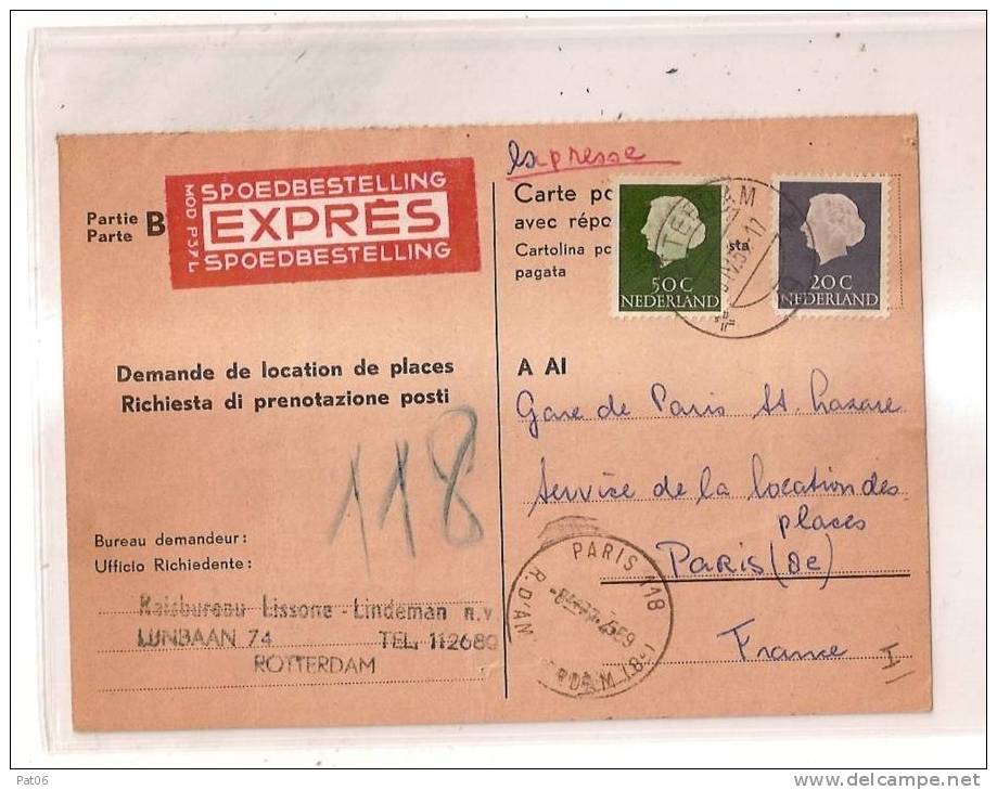 Expres Demande De Location De Place Obl.6.4.1959 - Chemins De Fer