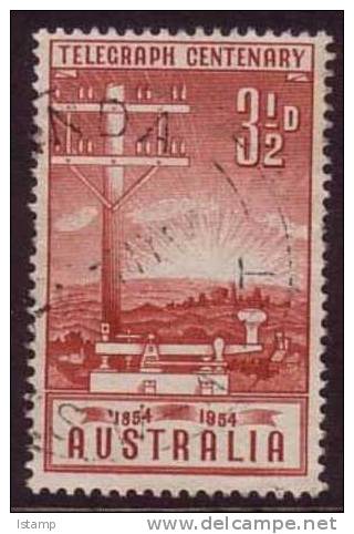 1954 - Australian Centenary Telegraph 3.5d RED POLE Stamp FU - Gebruikt