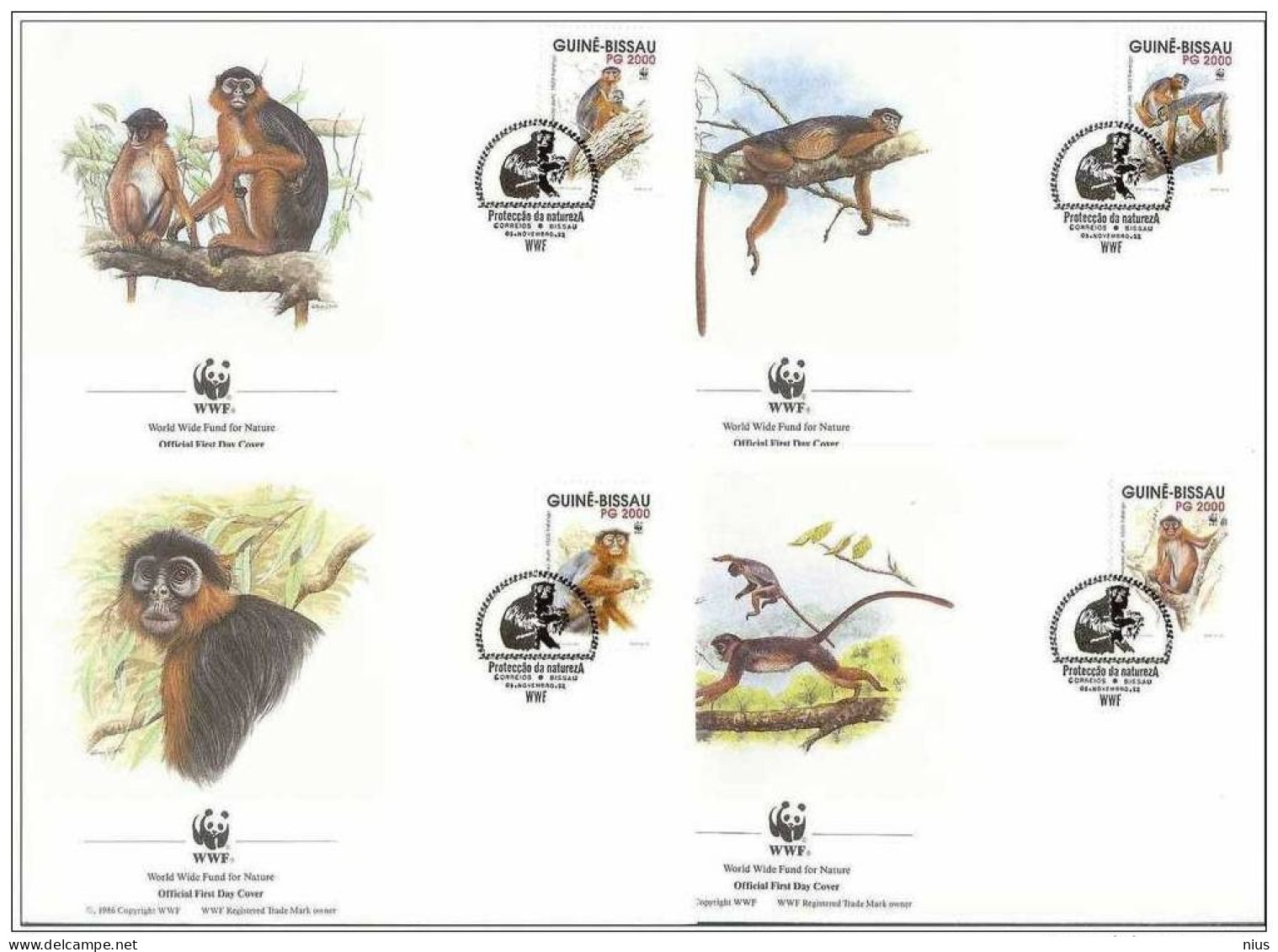 Guine Bissau 1992 WWF FDC Set X4 Fauna Western Red Colobus Monkeys - FDC