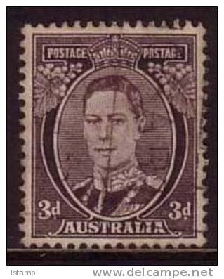 1937-1938 - Australian Australian George VI Definitives 3d Brown GEORGE Stamp FU - Oblitérés