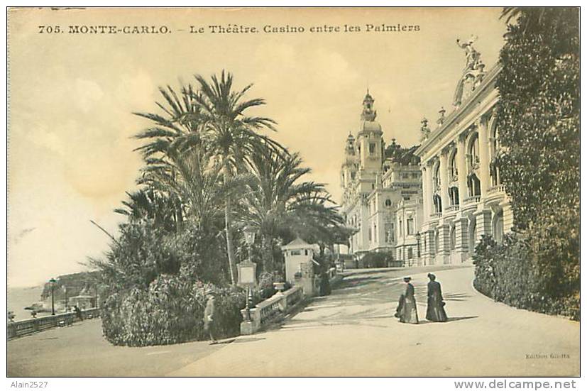 MONTE-CARLO - Le Théâtre - Casino Entre Les Palmiers (Ed. Giletta, N° 705) - Autres & Non Classés