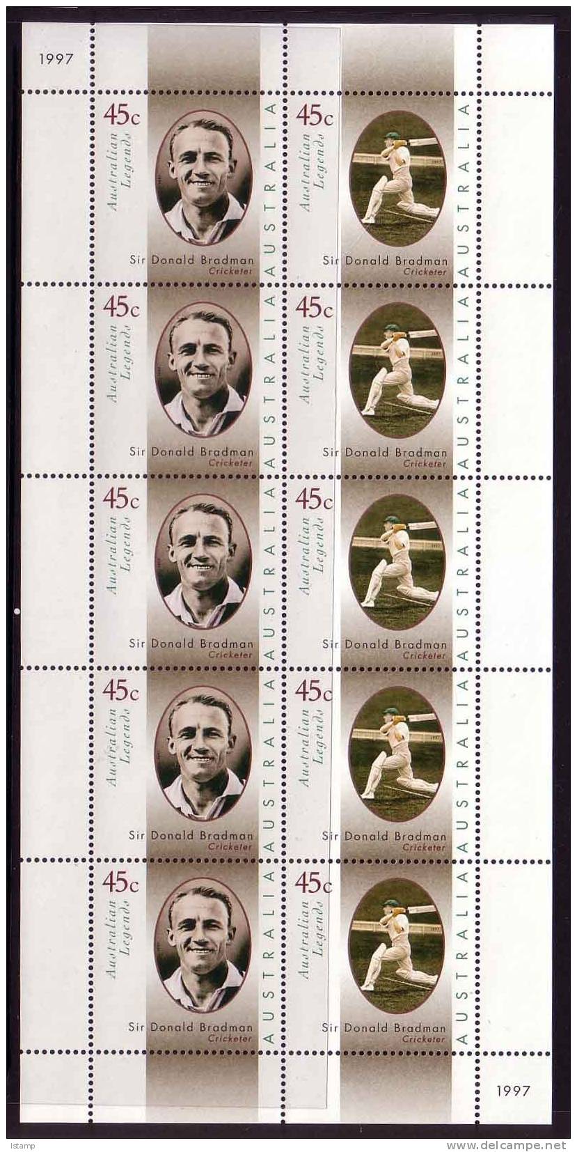 ⭕1997 - Australia Australian Legends 'DONALD BRADMAN' - Sheetlet MNH⭕ - Blocchi & Foglietti