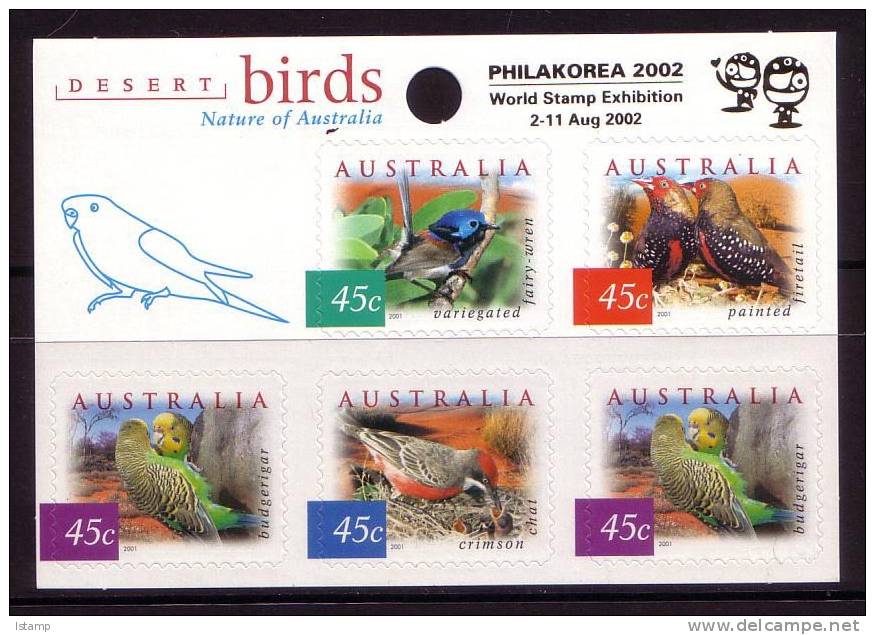 ⭕2001 - Australia Desert BIRDS 'overprint PHILAKOREA 2002' - Souvenir Sheet Stamps MNH⭕ - Blocchi & Foglietti