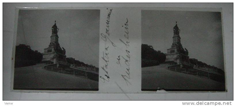 OLD GLASS PHOTO STEREOSCOPIC POSITIVE - Monument Germania In Bad Düben - MEASURE 10,5 X 4,3 CMS. - Bad Dueben