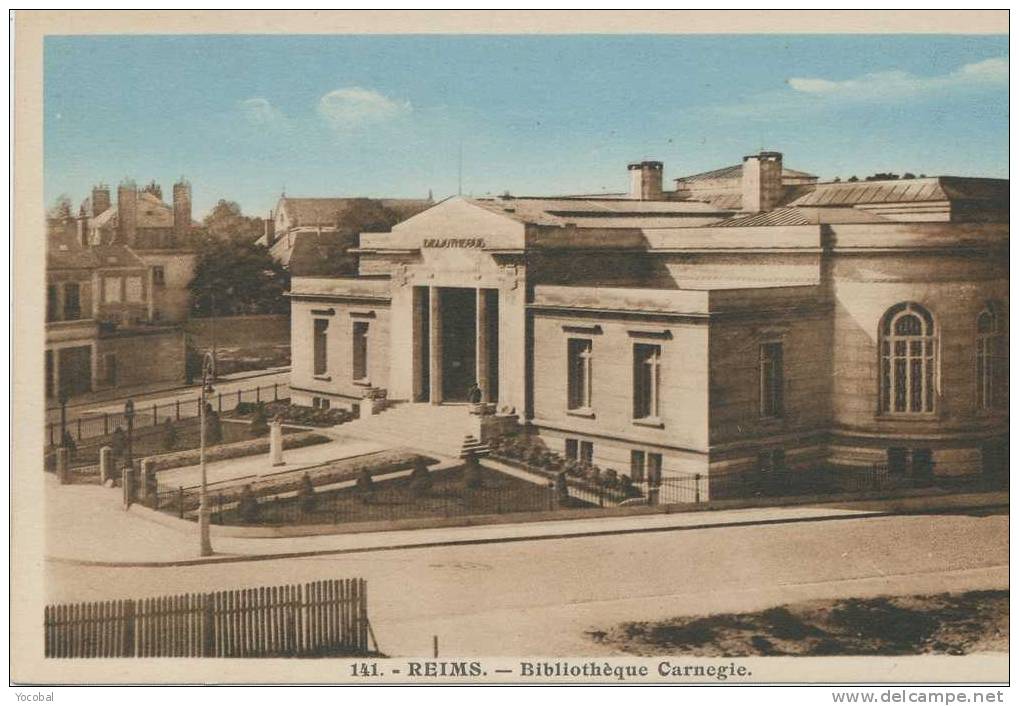 Cp , 51 , REIMS , Bibliothèque Carnégie - Reims