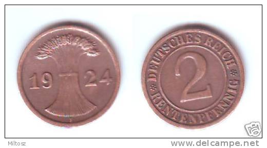 Germany 2 Rentenpfennig 1924 F - 2 Rentenpfennig & 2 Reichspfennig