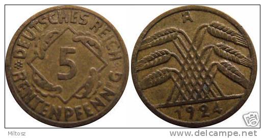 Germany 5 Rentenpfennig 1924 A - 5 Rentenpfennig & 5 Reichspfennig