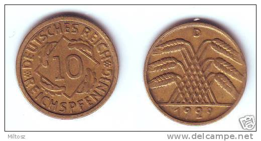 Germany 10 Reichspfennig 1929 D - 10 Rentenpfennig & 10 Reichspfennig