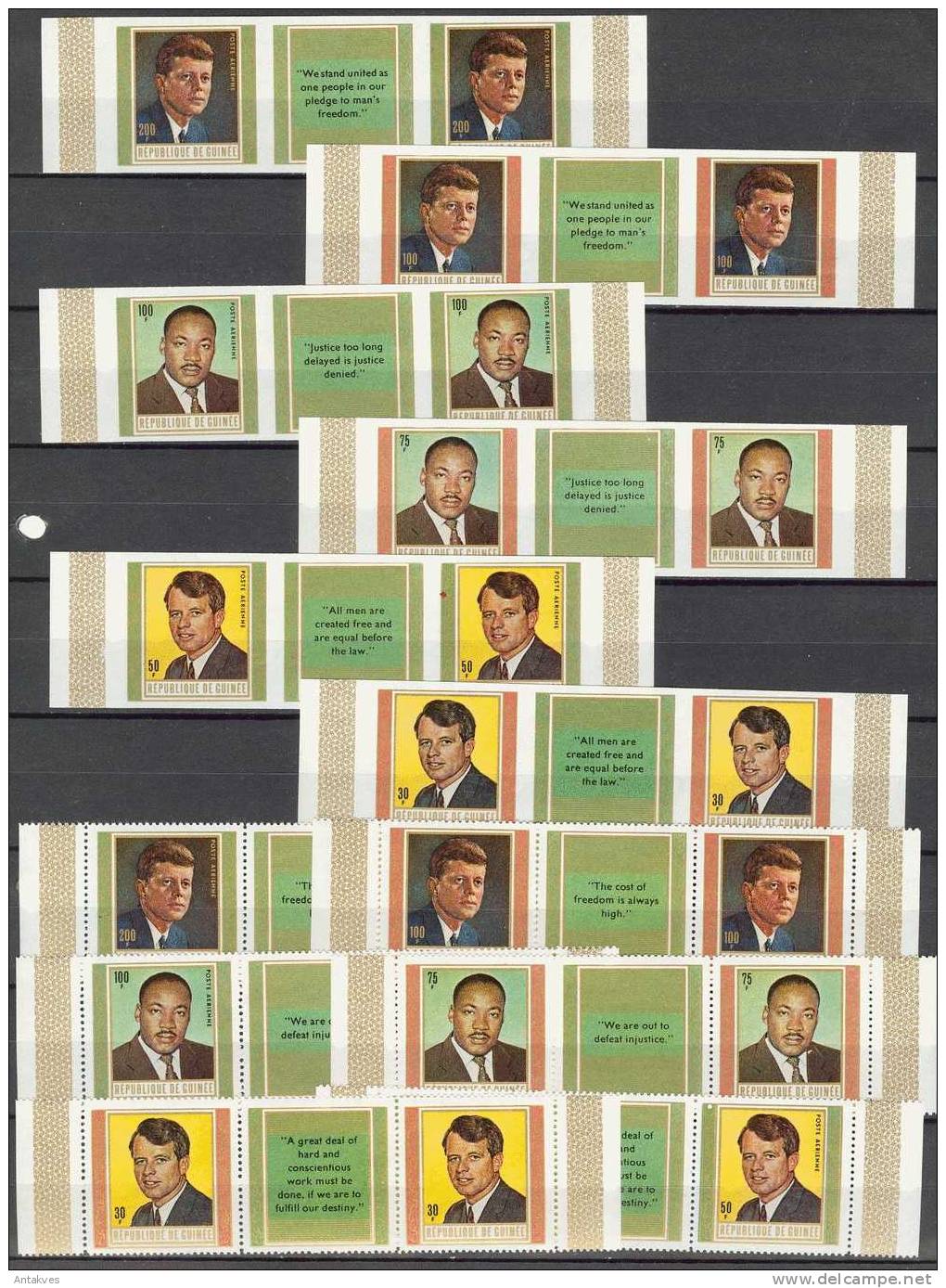 Guinea 1968 M.L King, J Kennedy, R.Kennedy Set Of 6x2 + Imperf. MNH - Kennedy (John F.)