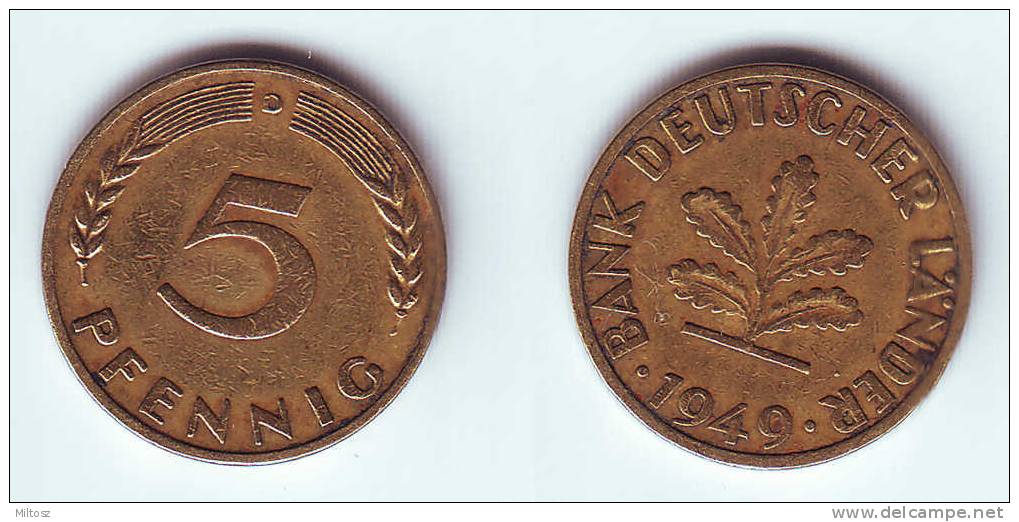 Germany Bank Deutscher Lander 5 Pfennig 1949 D - 5 Pfennig