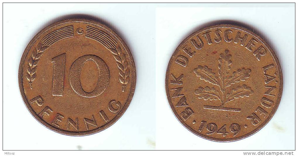 Germany Bank Deutscher Lander 10 Pfennig 1949 G - 10 Pfennig
